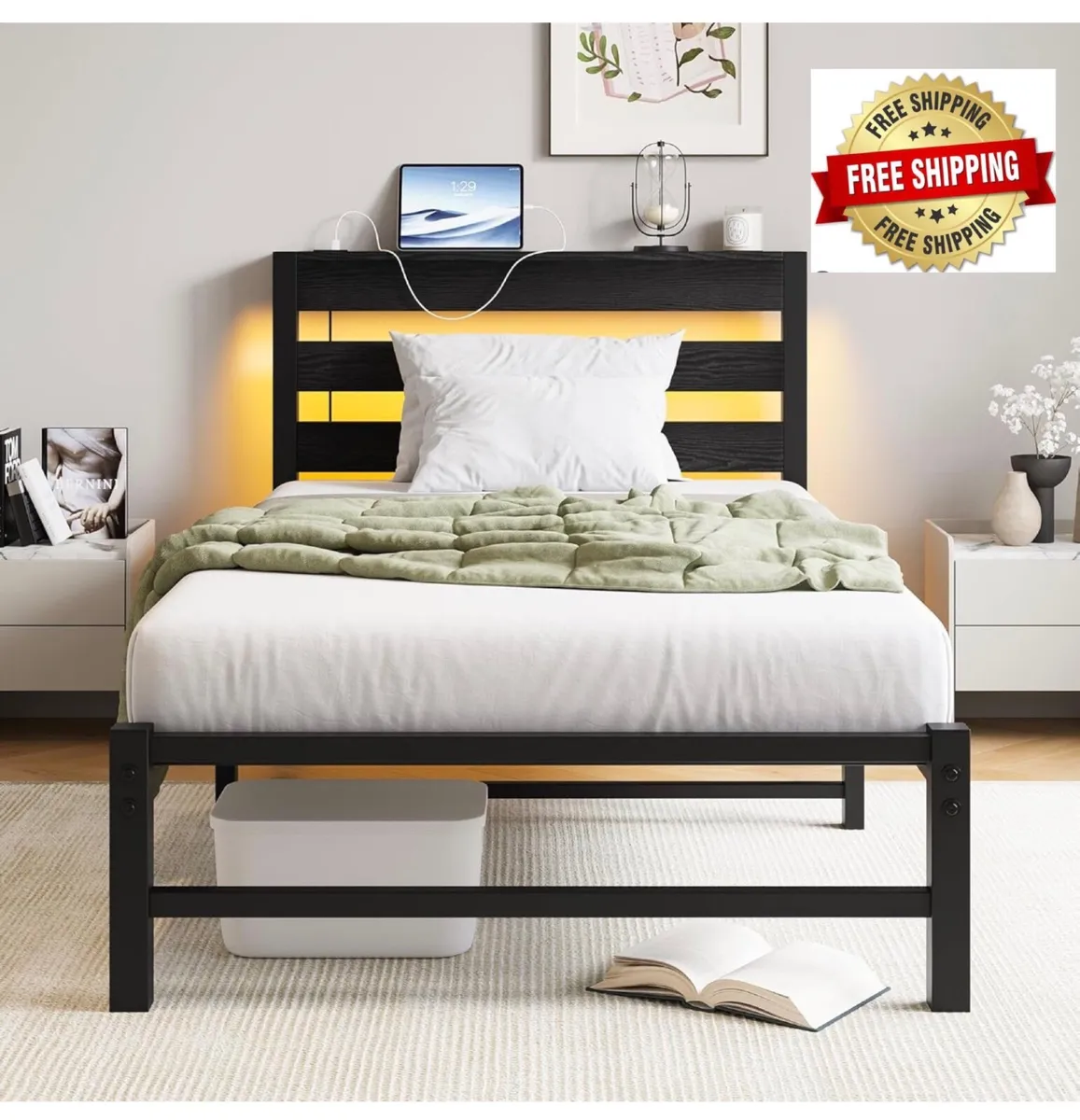 3ft Single Bed Frame with Charging Station and LED - Image 1