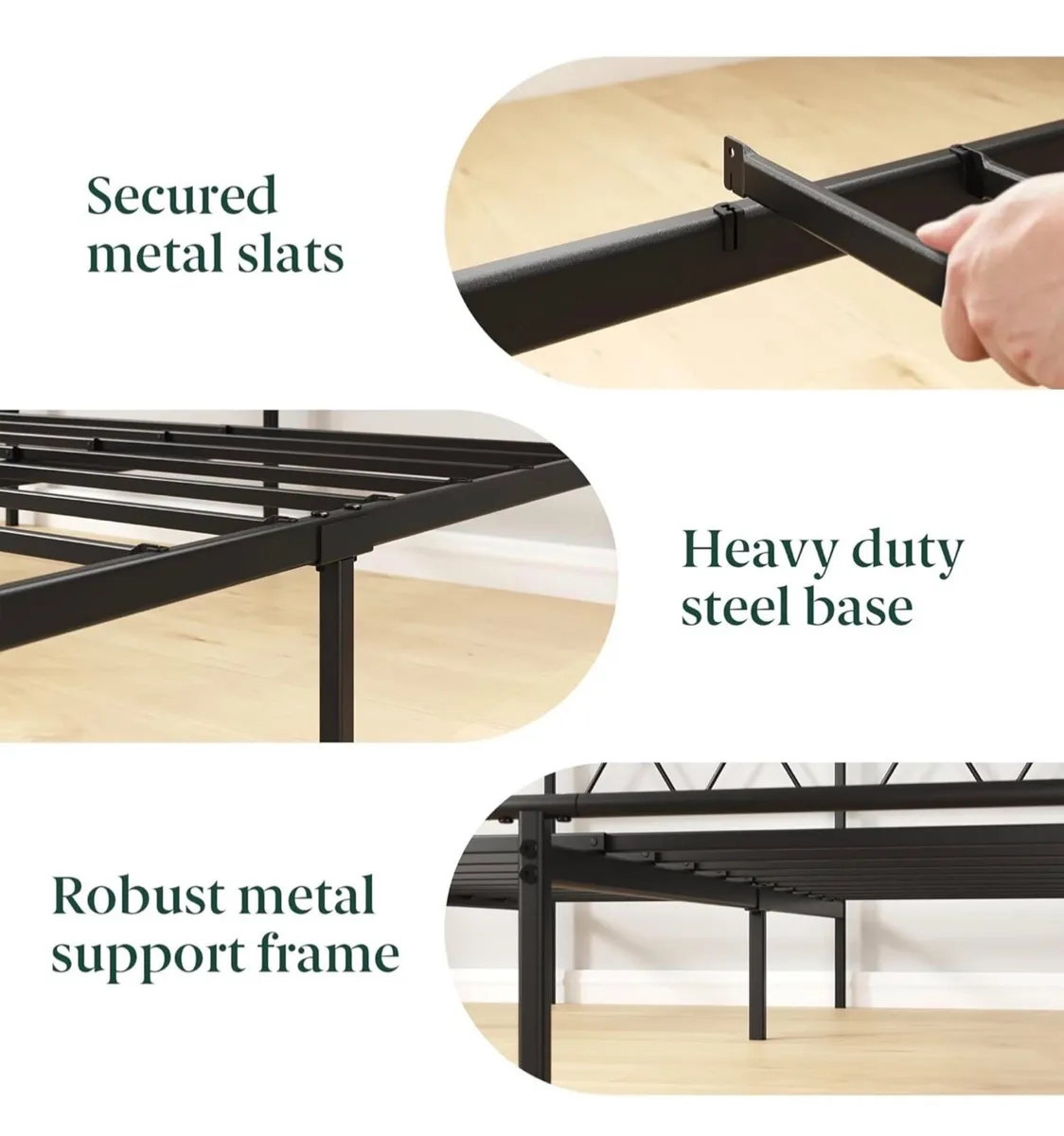 Modern 3ft Single Metal Bed Frame with Headboard ( - Image 3