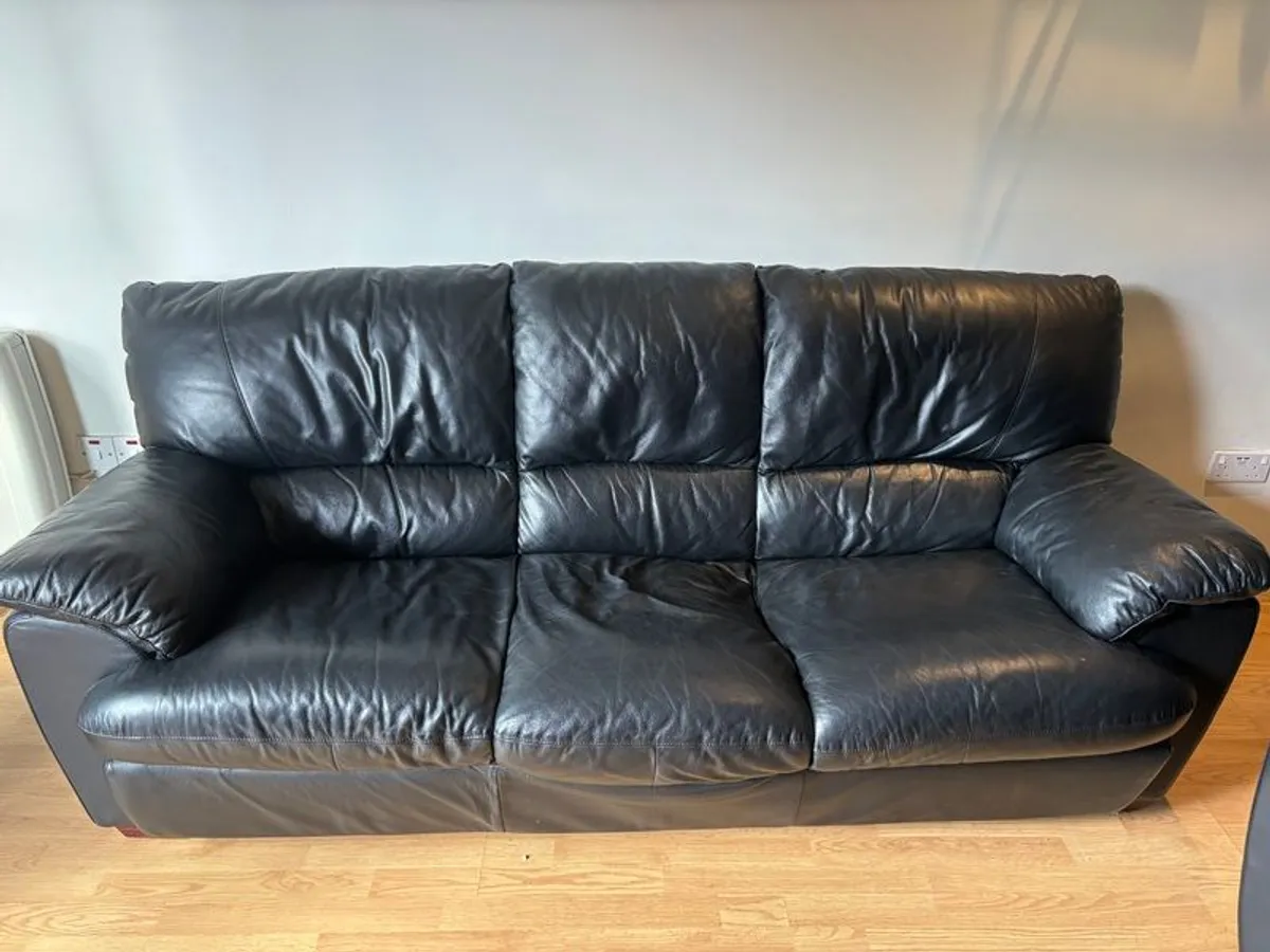 Black Leather Sofa & Recliner - Image 2