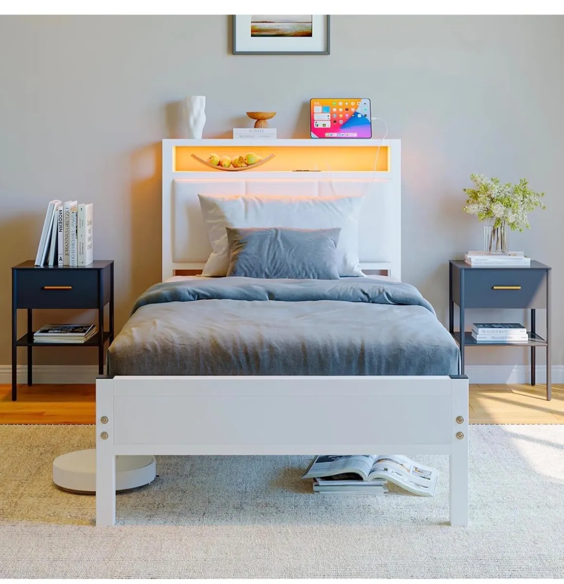 3FT Single Bed Frame with LED Lights and Charging - Image 3
