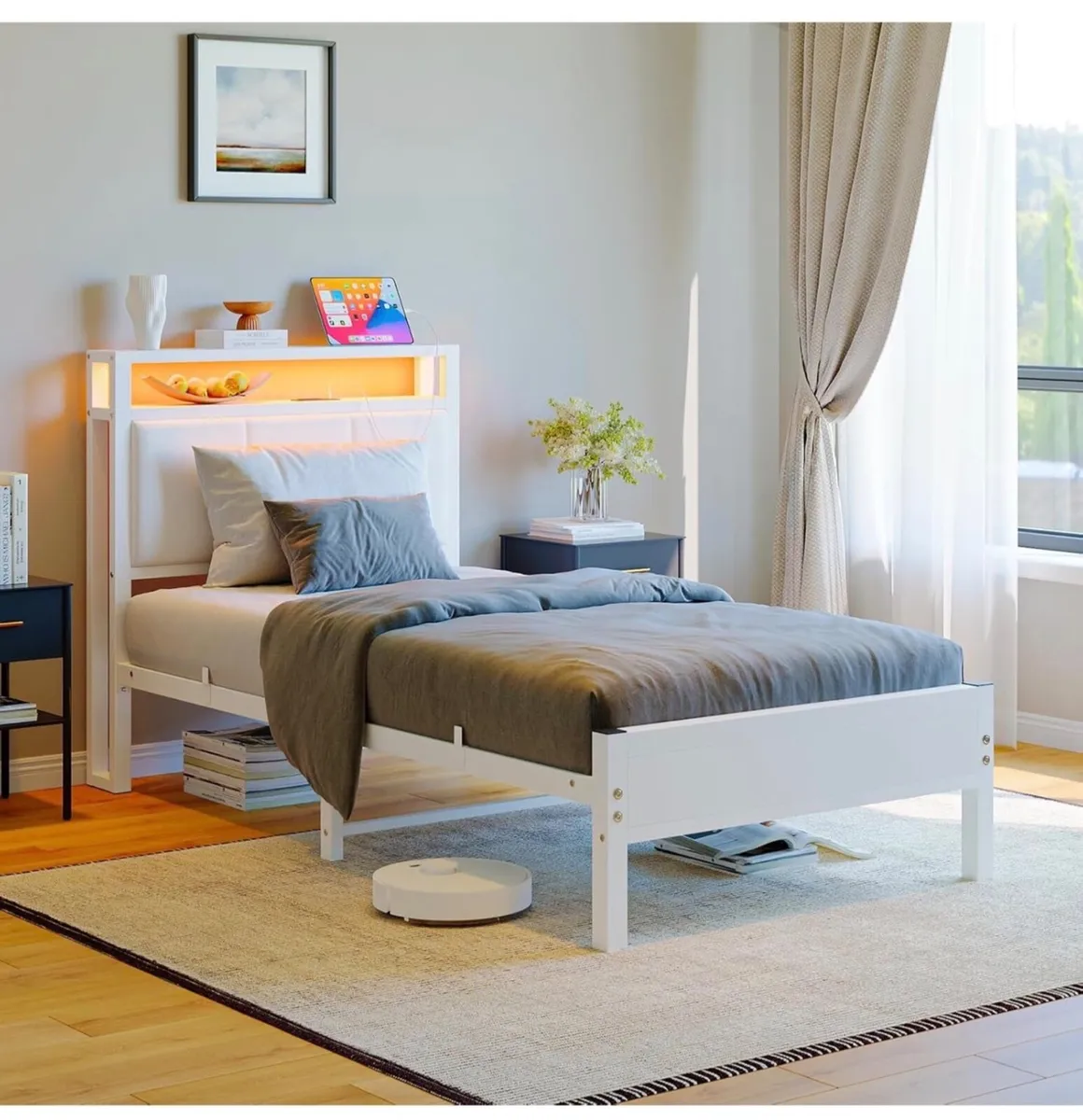 3FT Single Bed Frame with LED Lights and Charging - Image 4