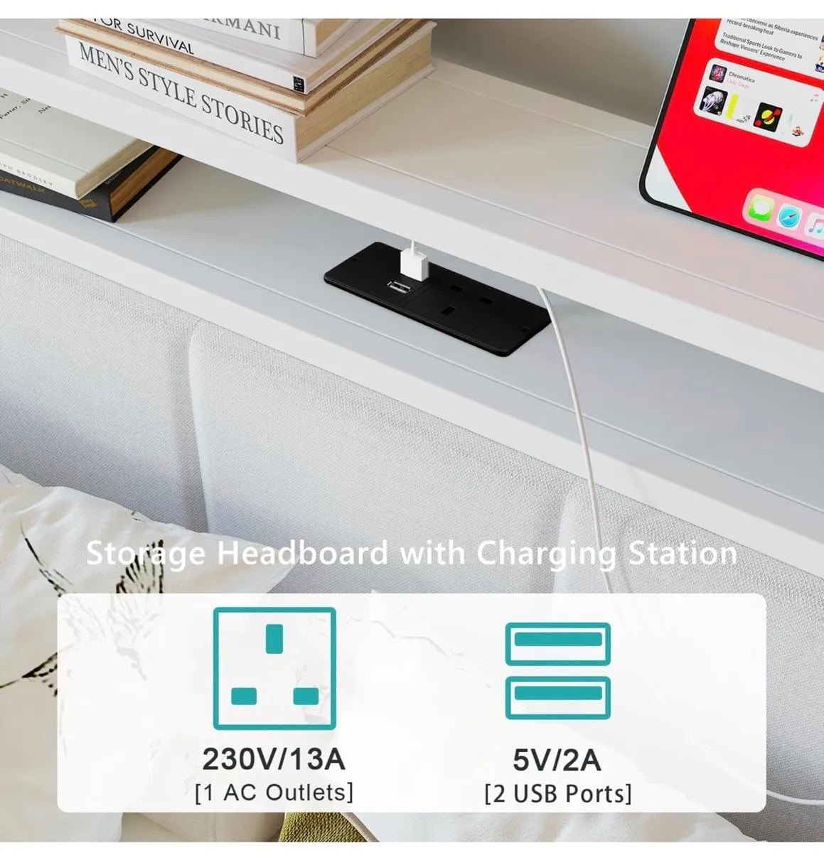 3FT Single Bed Frame with LED Lights and Charging - Image 2