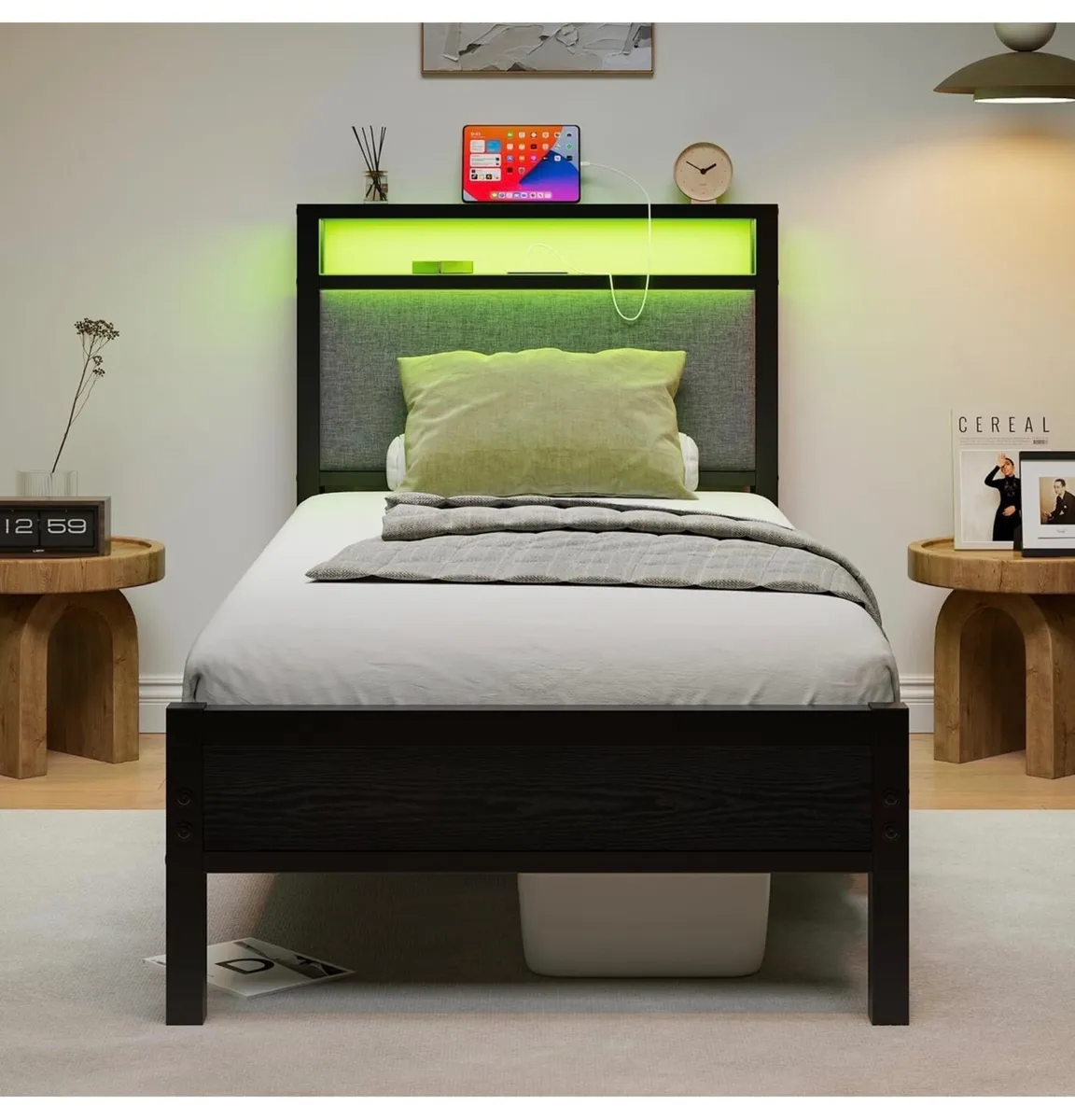 3FT Single Bed Frame with LED Lights and Charging - Image 3