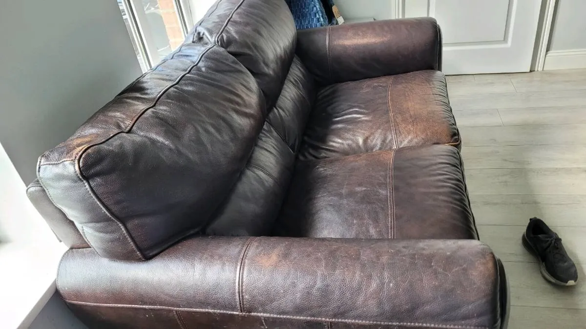 Brown Leather 3 and 2 seater sofas - Image 1