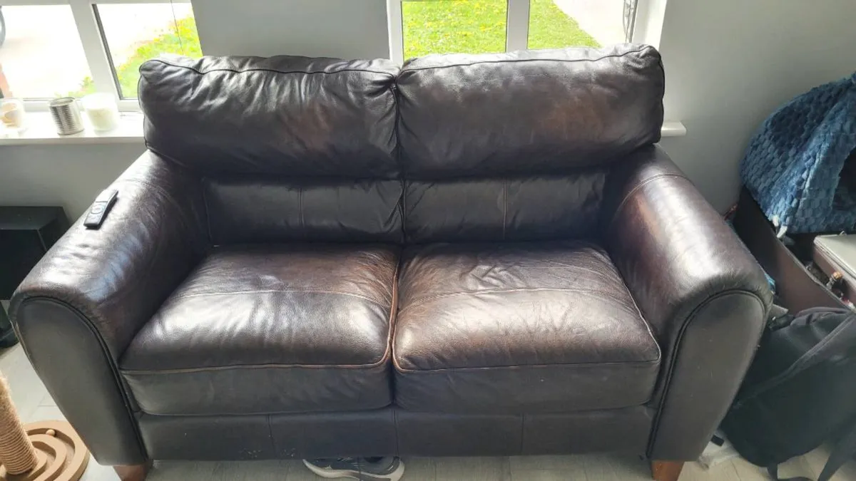 Brown Leather 3 and 2 seater sofas - Image 2