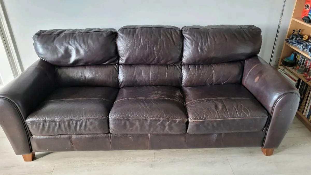 Brown Leather 3 and 2 seater sofas - Image 4