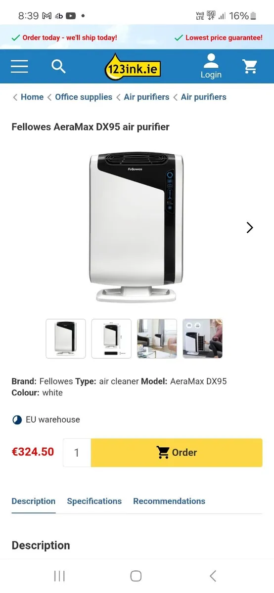 Fellowes aera max dx95 air purifier  cost €325 - Image 3
