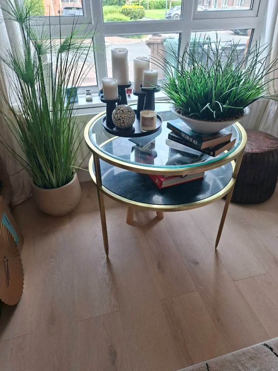 Side table - glass & marble - Image 1