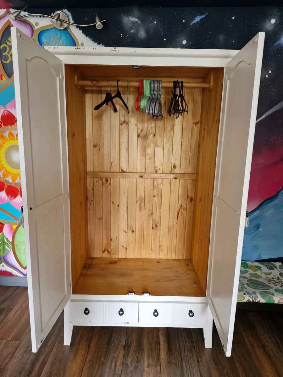 Solid wooden cream wardrobe with 2 deep drawers - Image 2