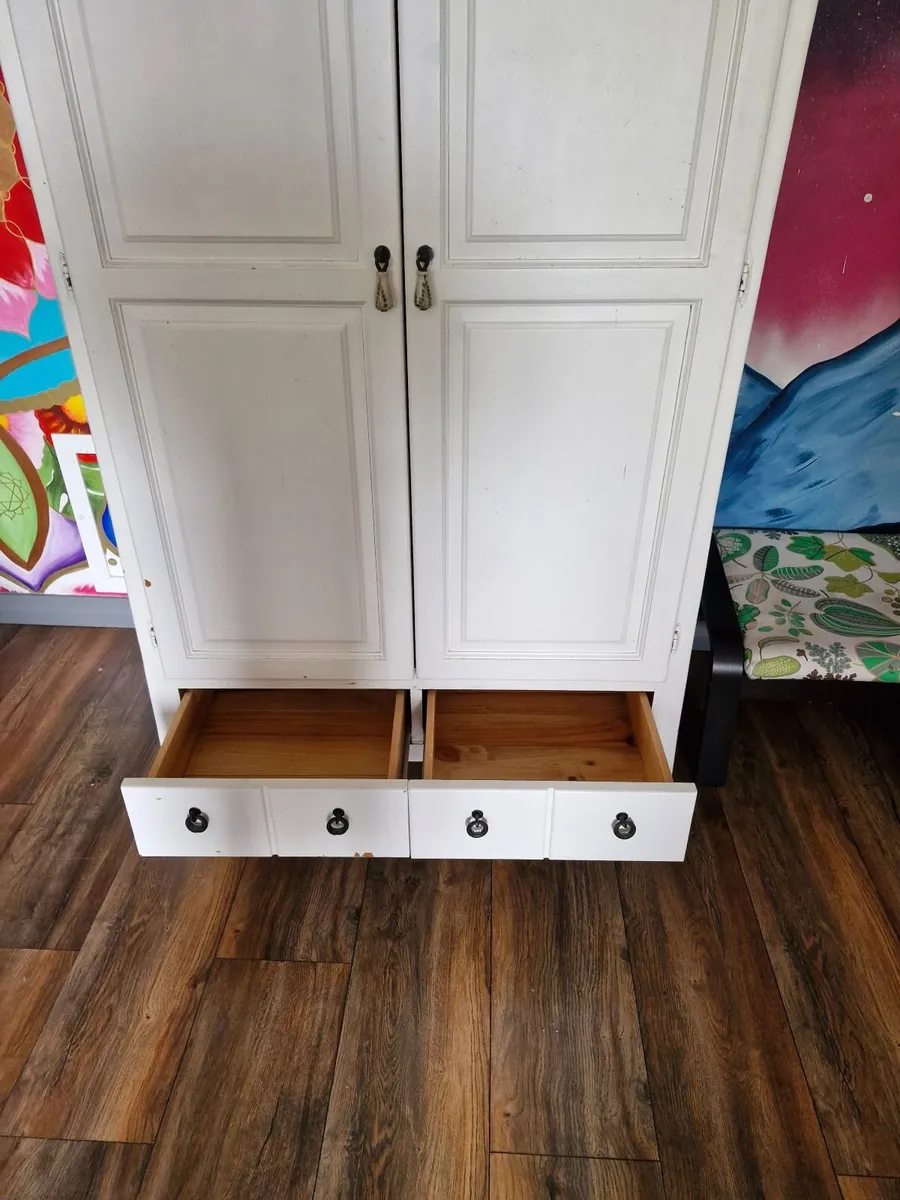Solid wooden cream wardrobe with 2 deep drawers - Image 3