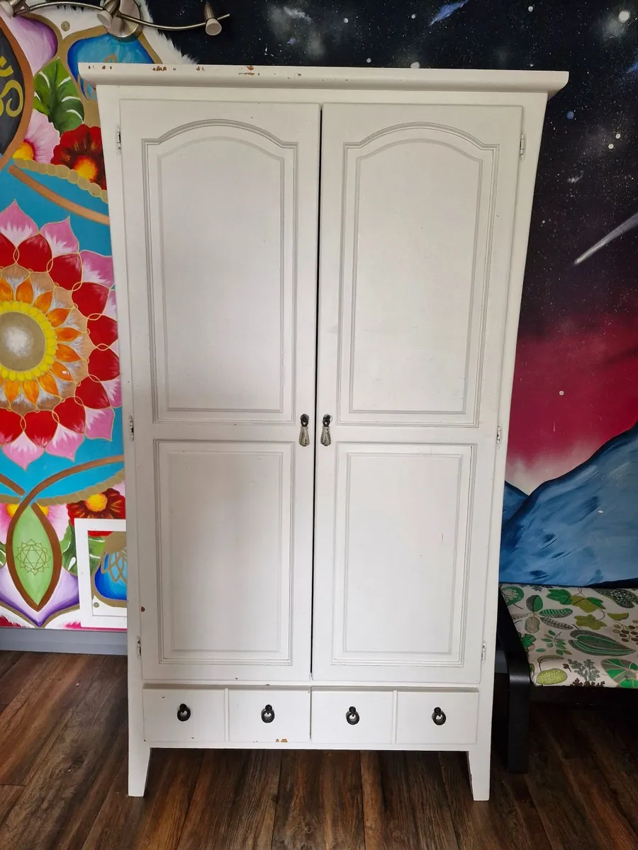 Solid wooden cream wardrobe with 2 deep drawers - Image 1