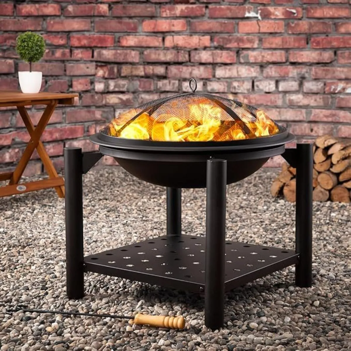 Outdoor Fire Pit with Spark Protection Cover - Image 2