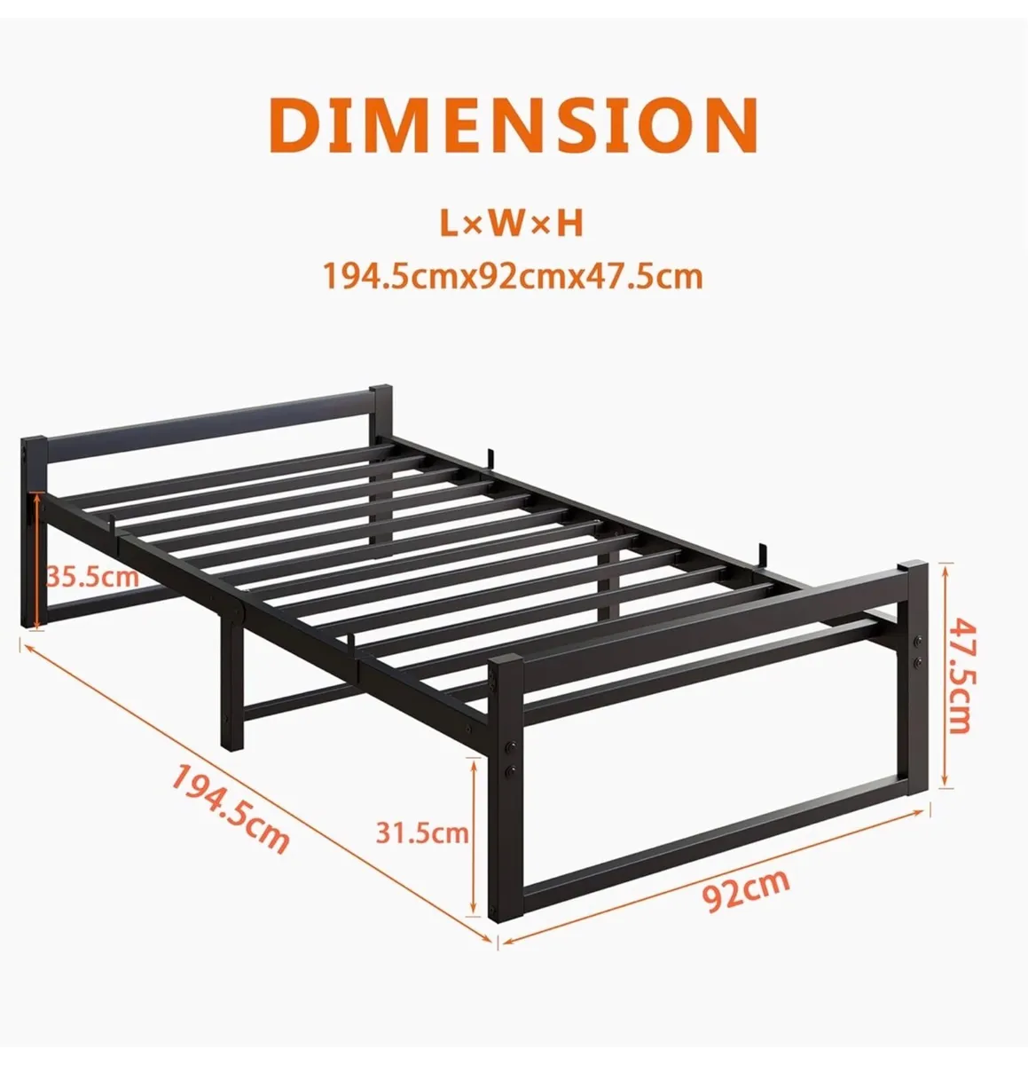 Single Bed Frame,Heavy Duty Metal Platform - Image 3