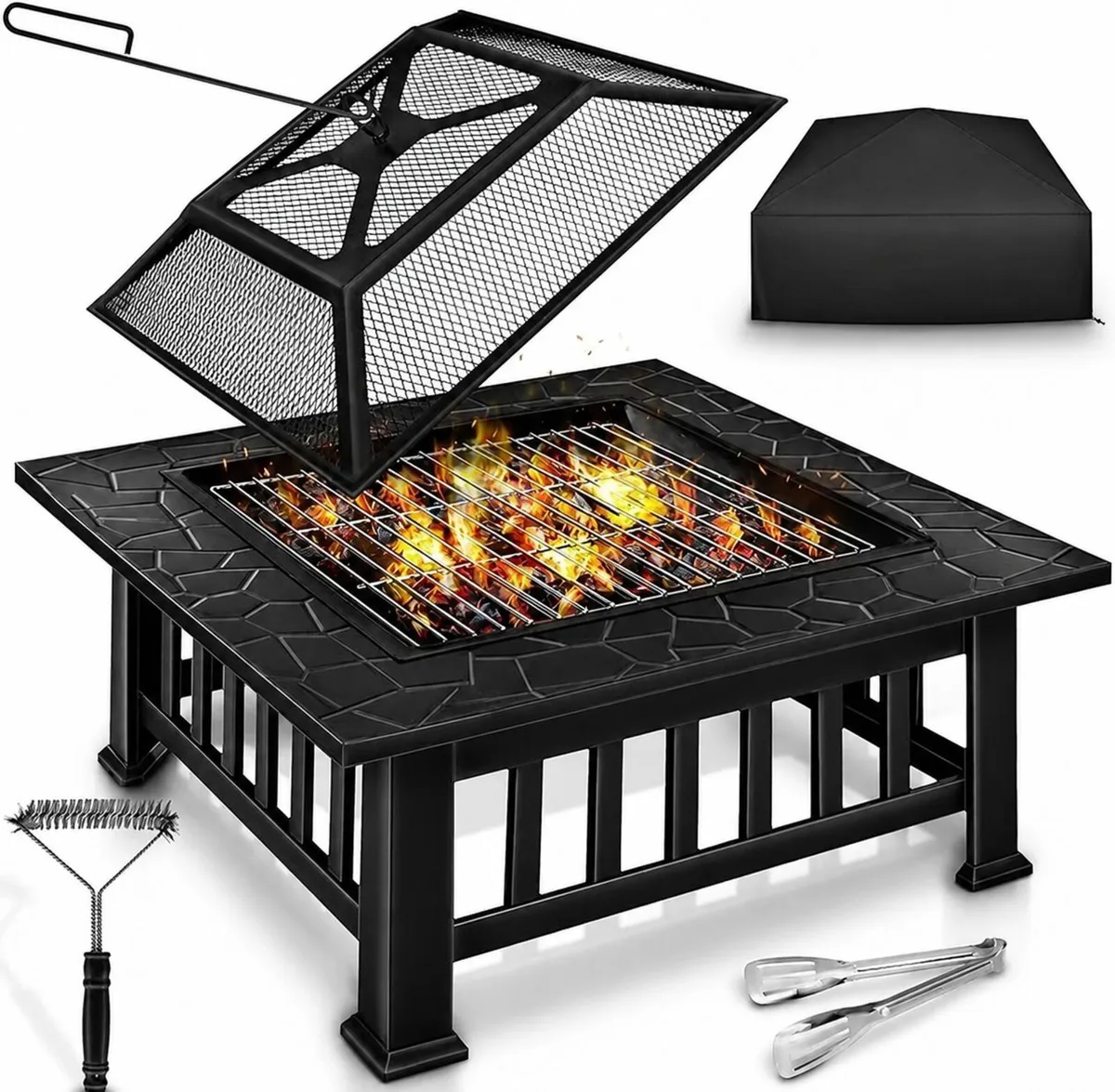 Fire Bowl with Spark Protection & Grill Grate - Image 1
