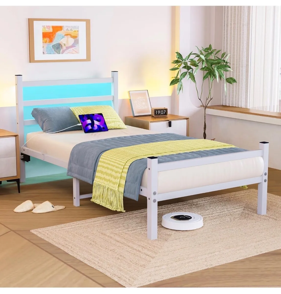 Single Bed Frame with Headboard & LED Lights - Image 1