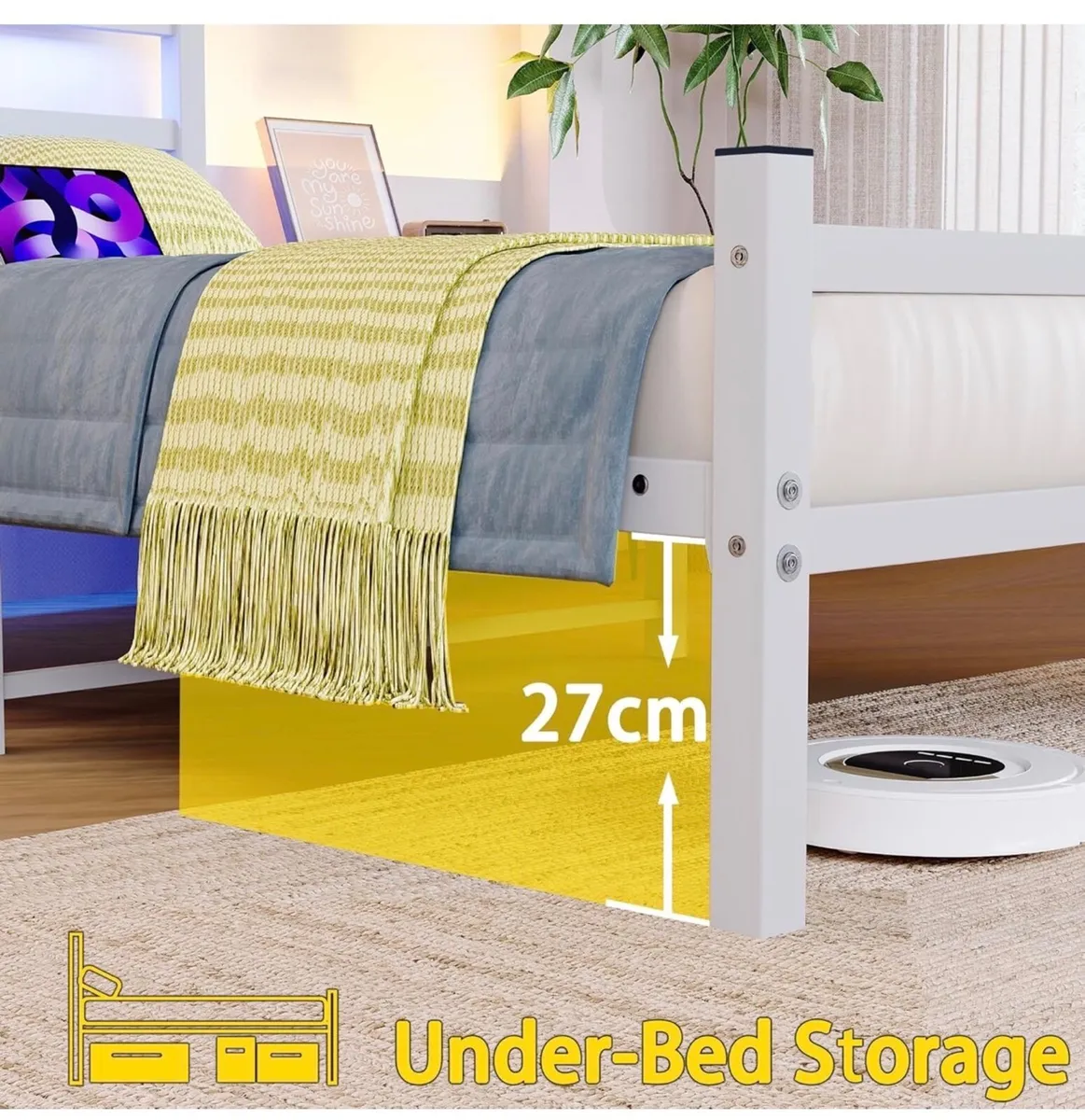 Single Bed Frame with Headboard & LED Lights - Image 4