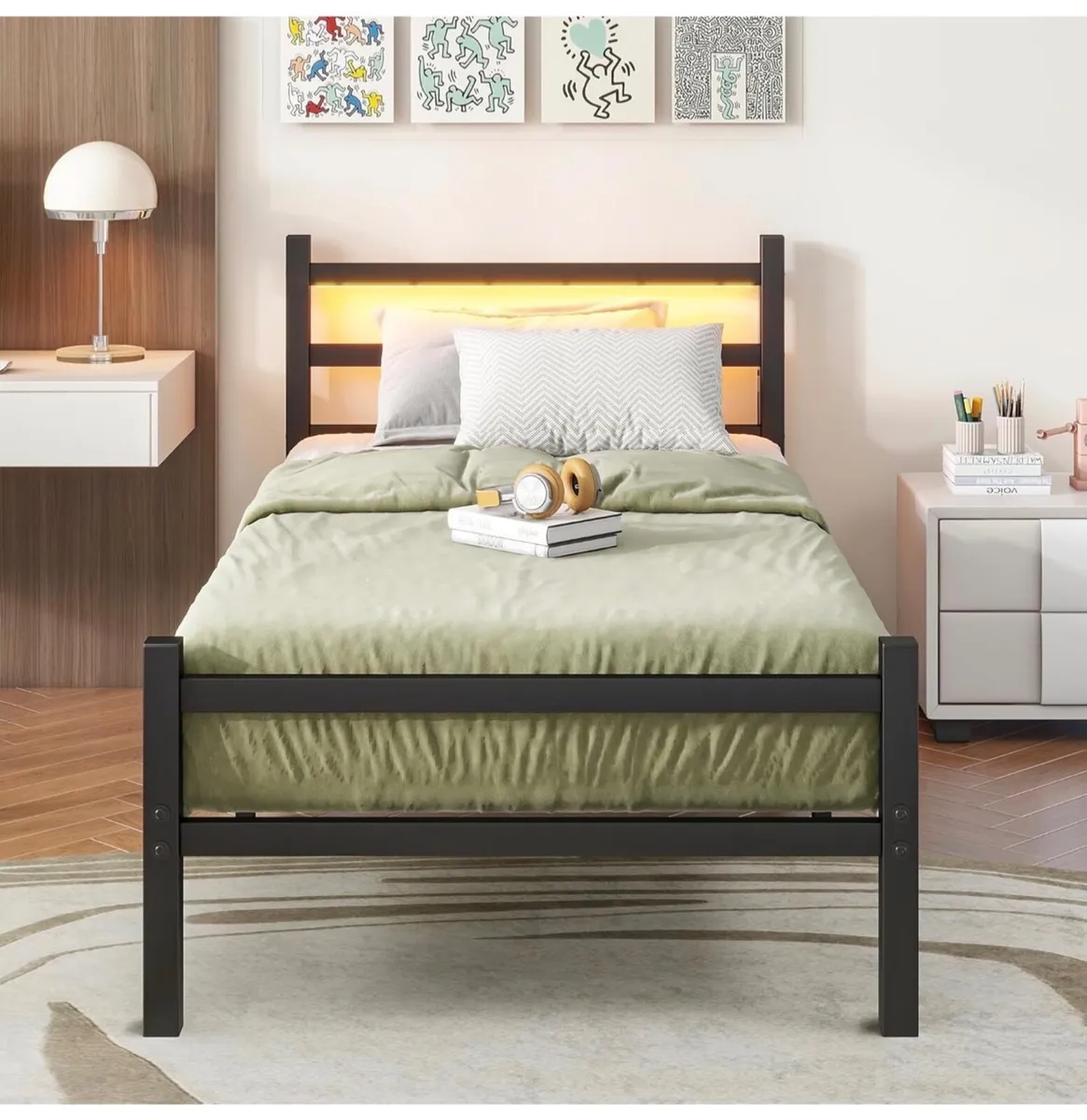 3ft Single Bed Frame with Headboard & LED Lights - Image 3