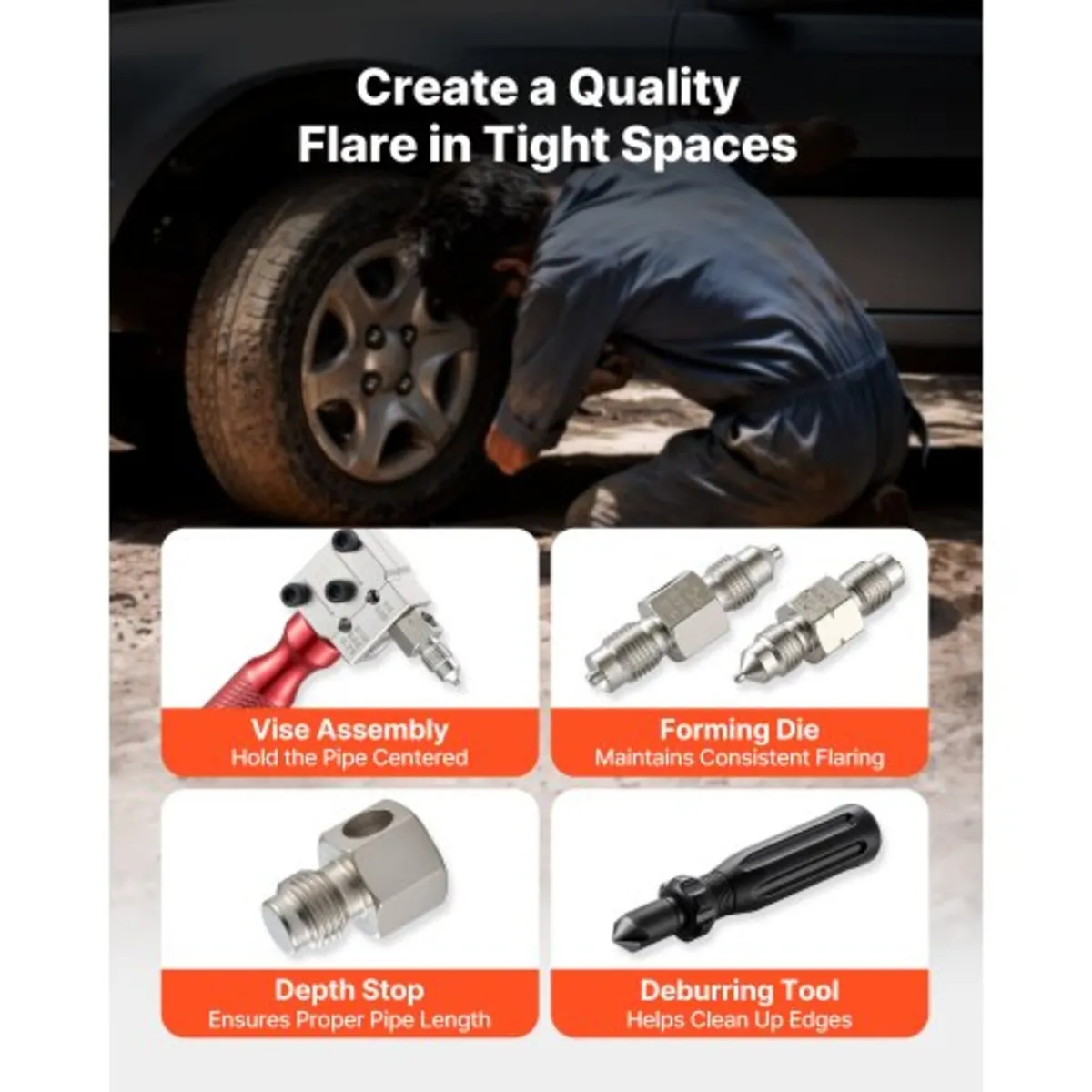 Brake Line Flaring Tool Kit, 45° Single & Double F - Image 3