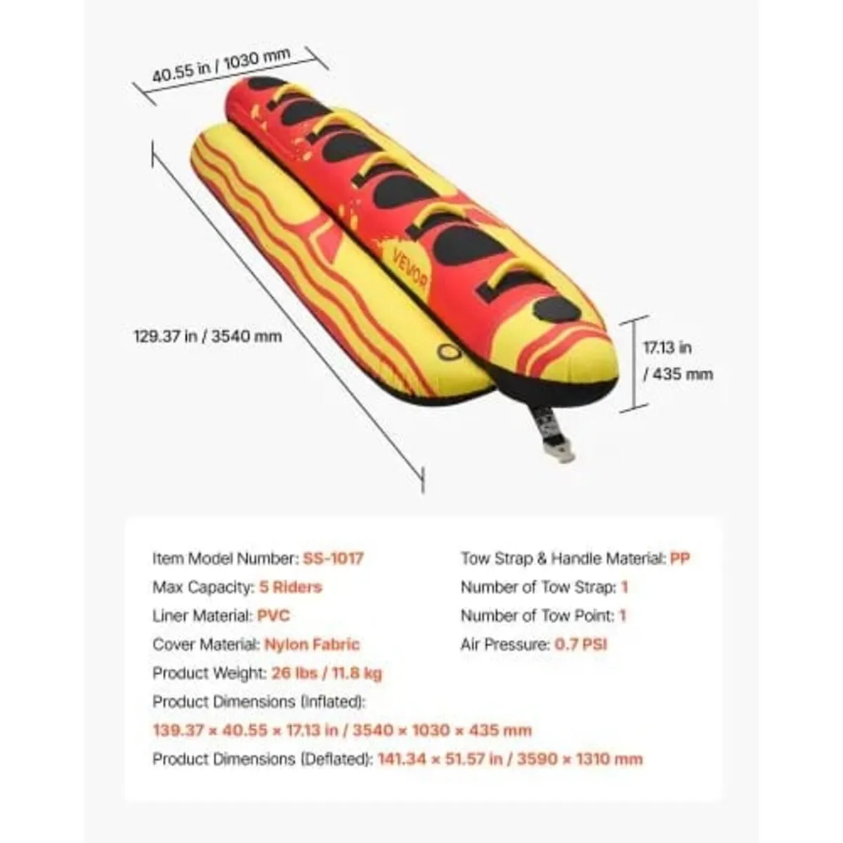 Towable Tubes for Boating, 5 Riders Inflatable Boa - Image 3