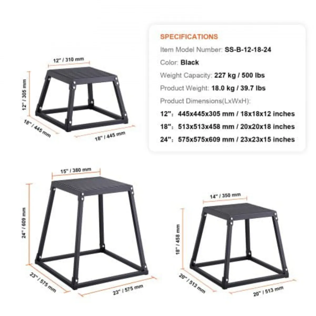 Plyometric Jump Boxes, 12/18/24 Inch Plyo Box, Pla - Image 4