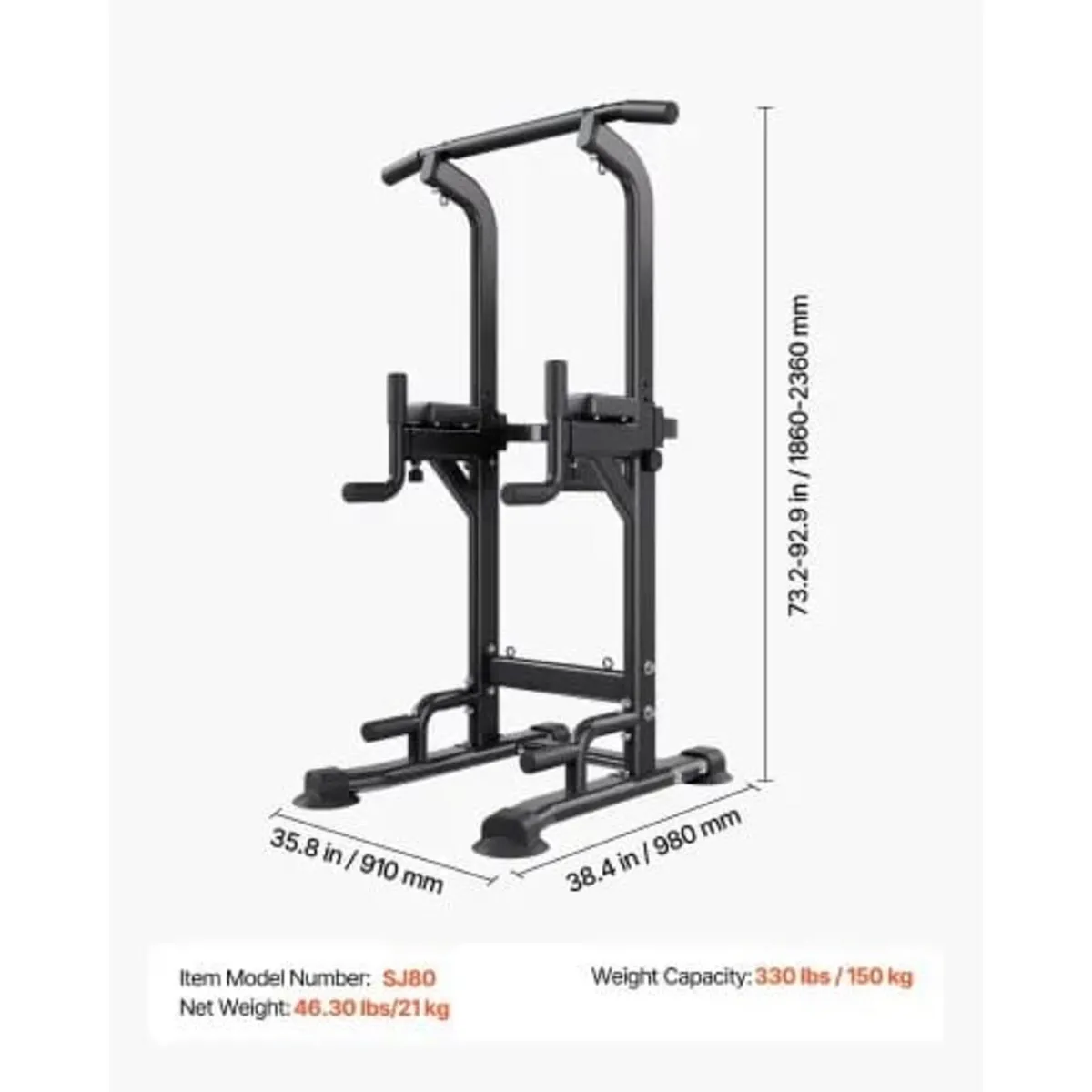Pull Up Bar, 150kg Power Tower Dip Station, Workou - Image 2