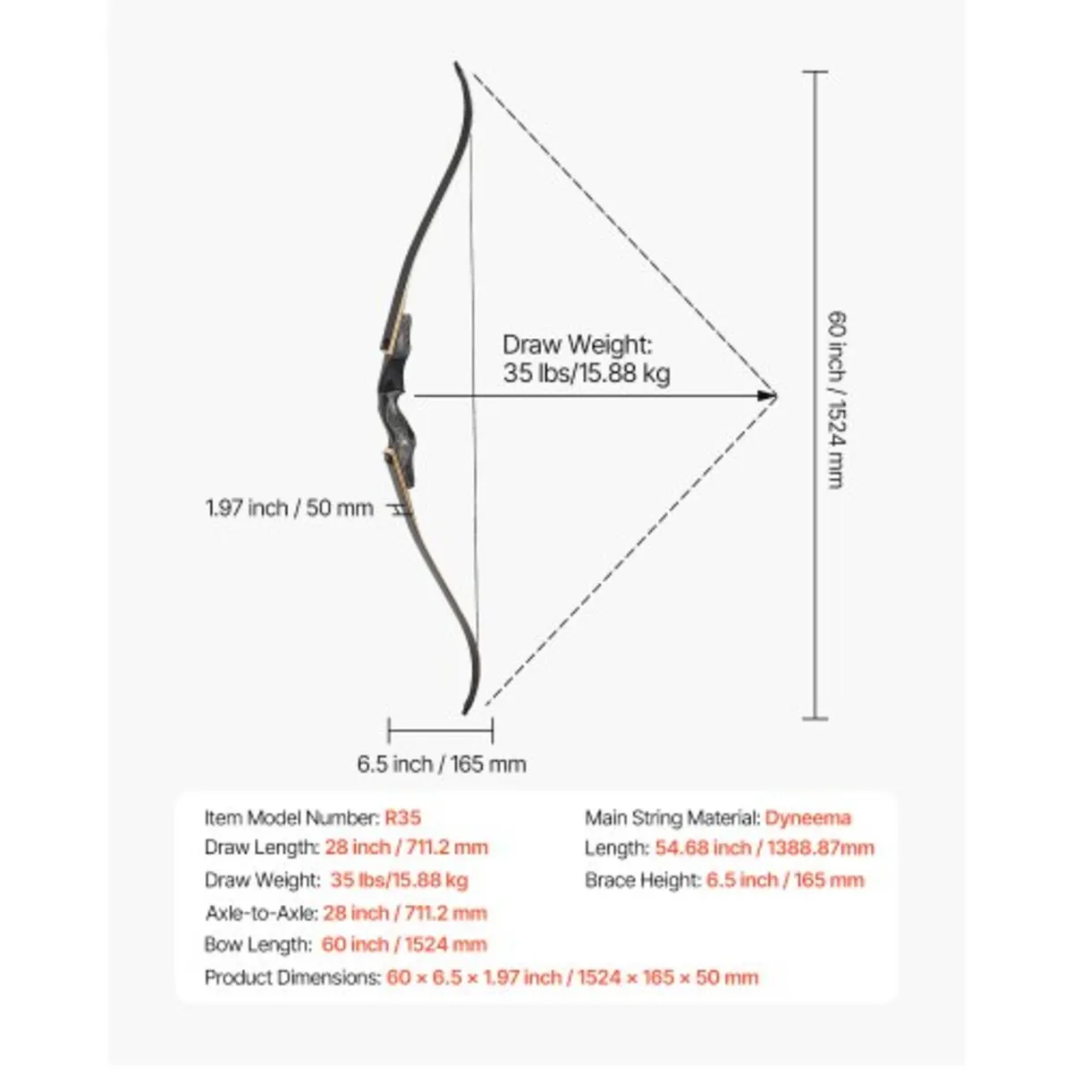 Recurve Bow and Arrows Kit, 60 inch Wooden Takedow - Image 2