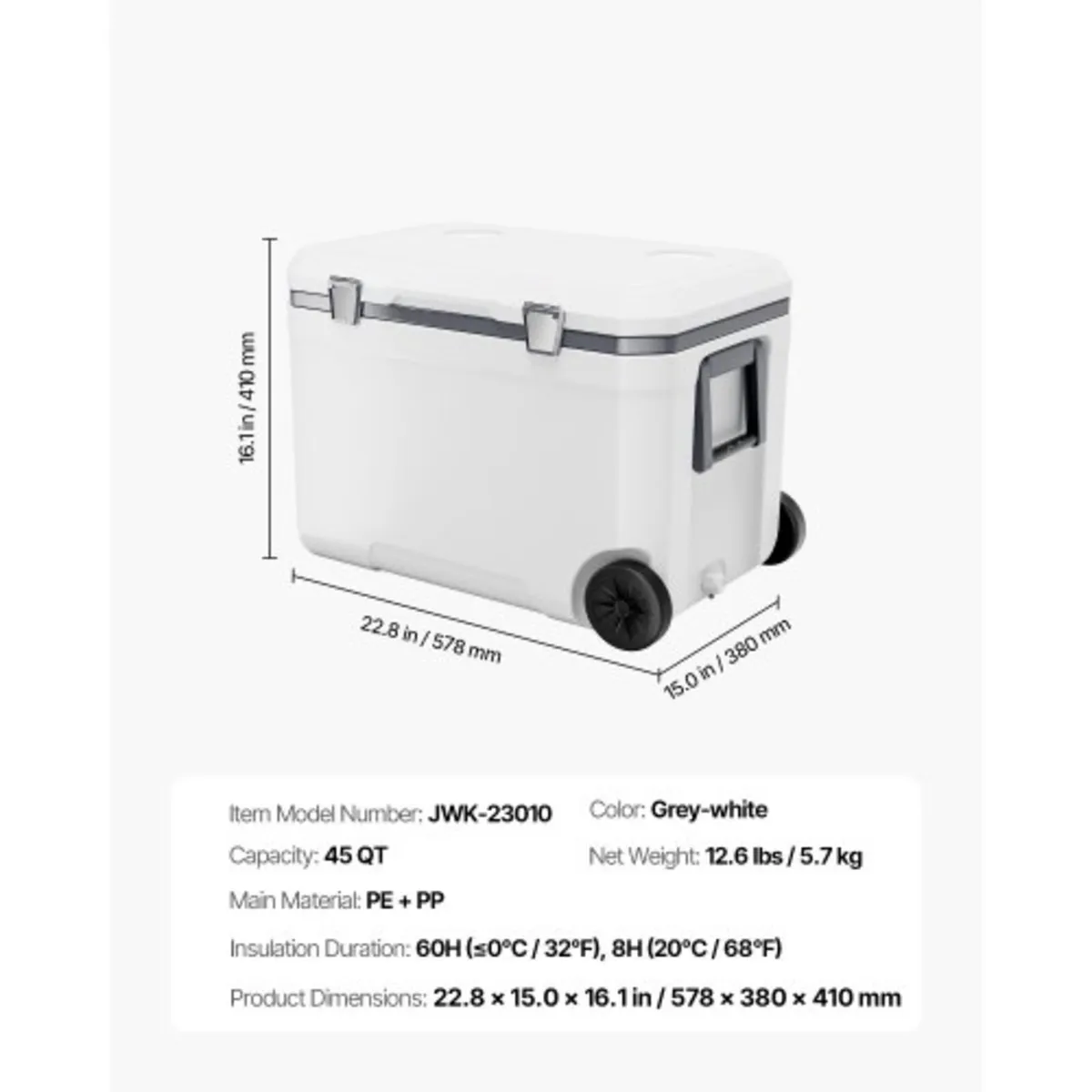 Portable Cooler, 45 QT Wheeled Cooler with Ice Ret - Image 2