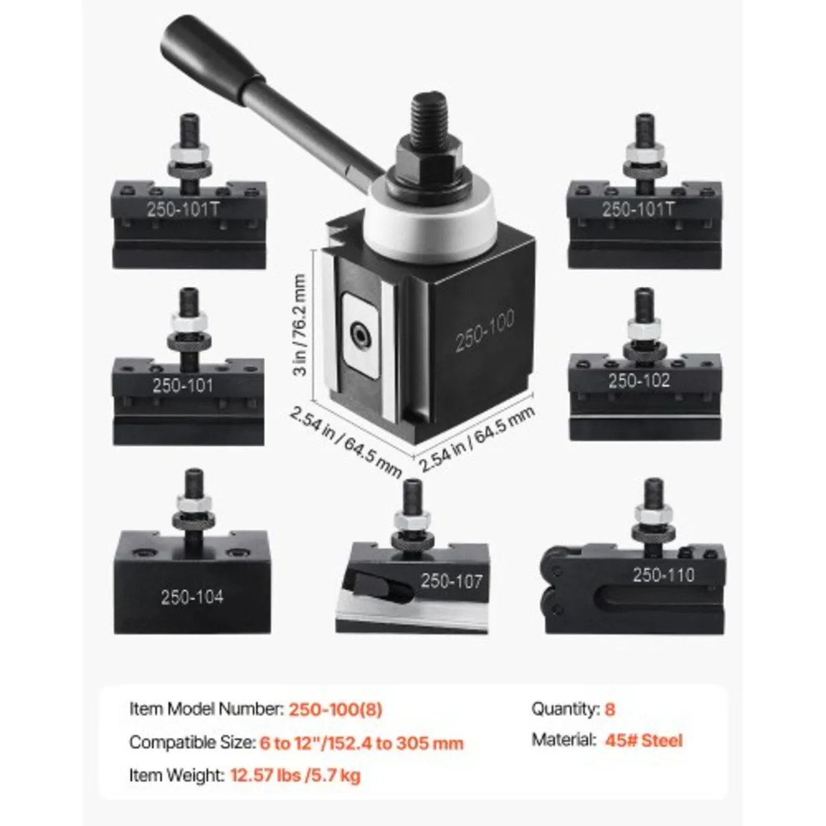 Quick Change Tool Post Set, 8 Pcs, Includes Lathe - Image 2