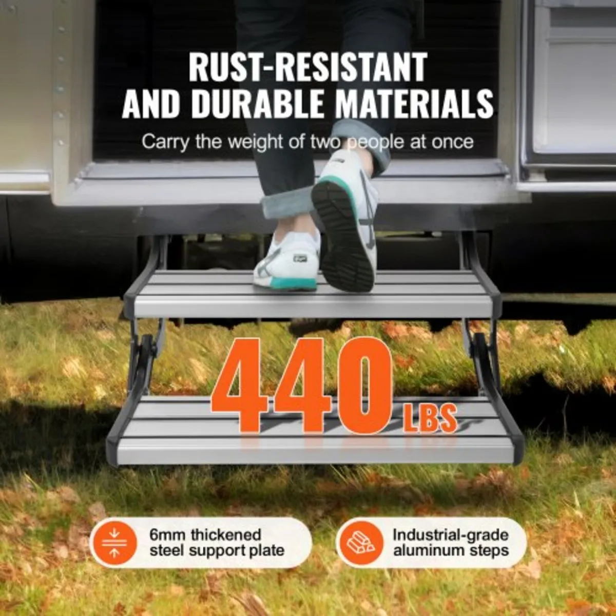RV Steps, 2-Step, Manual Retractable RV Stairs, Fo - Image 3