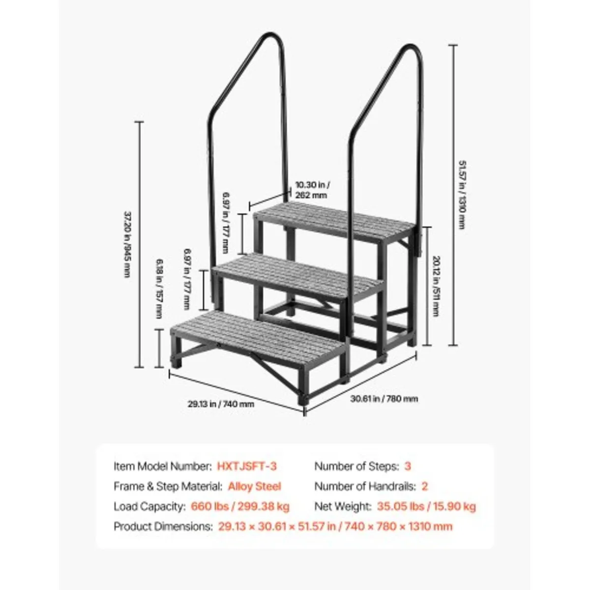 RV Steps with Dual Handrails, 3 Steps, 300 kg Load - Image 4