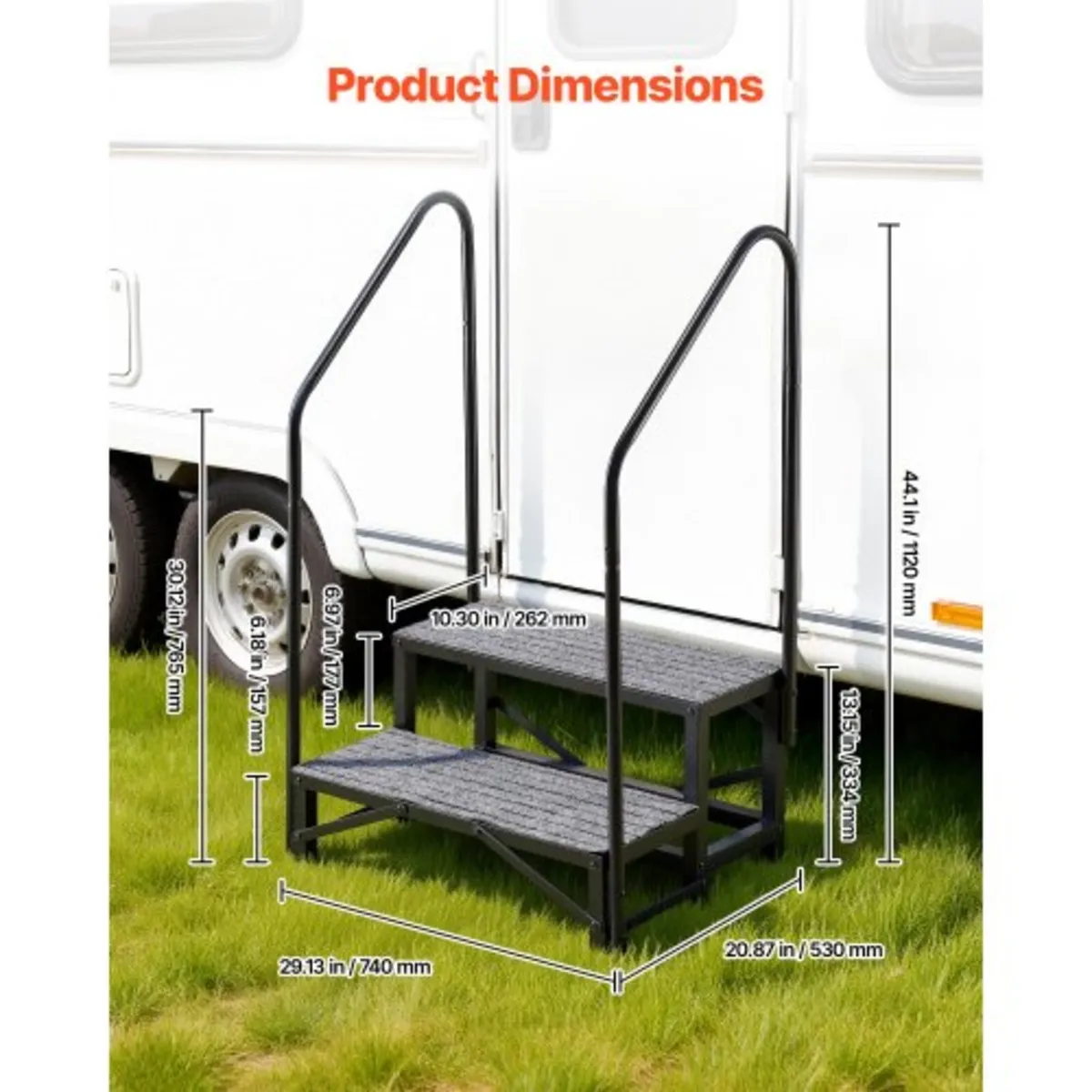 RV Steps with Dual Handrails, 2 Steps, 300 kg Load - Image 2
