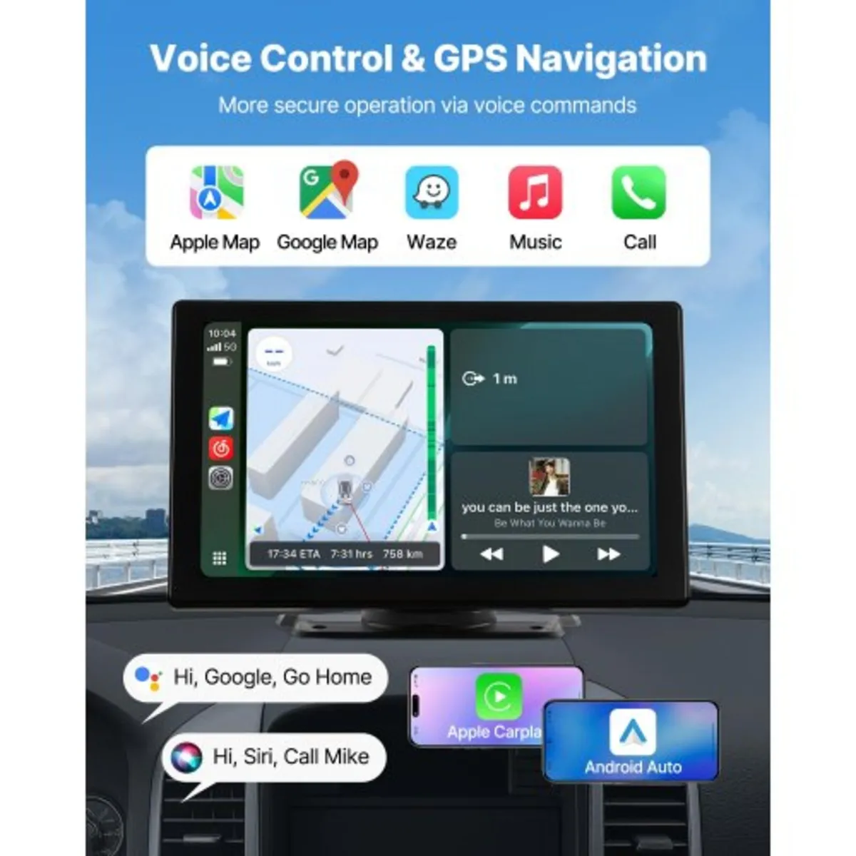 Wireless Car Stereo, 228.6mm HD Portable Radio Tou - Image 2