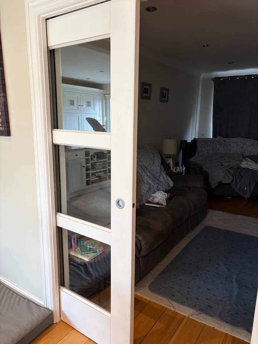 Glass & Wood Pocket Doors with Wall Tracks - Image 2