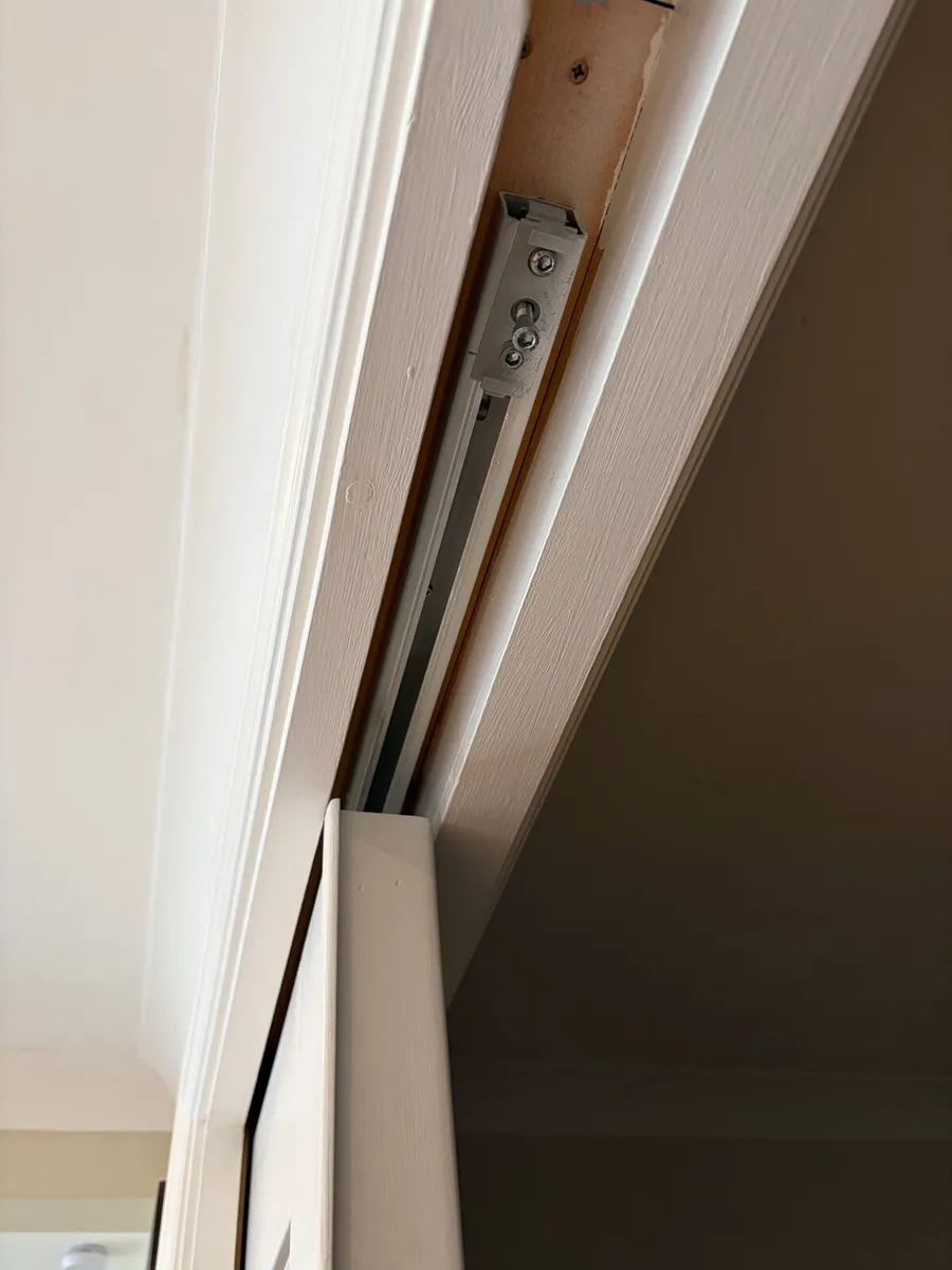 Glass & Wood Pocket Doors with Wall Tracks - Image 3