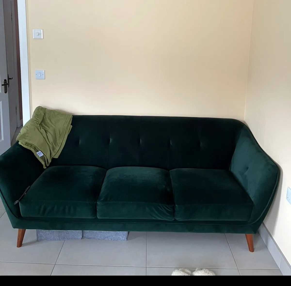 Green Velvet Couch 3 seater - Image 1