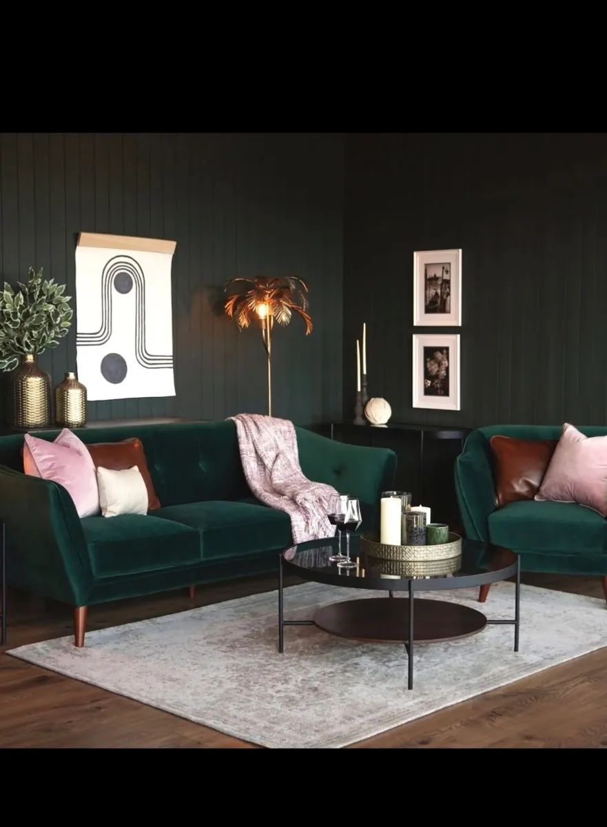 Green Velvet Couch 3 seater - Image 2