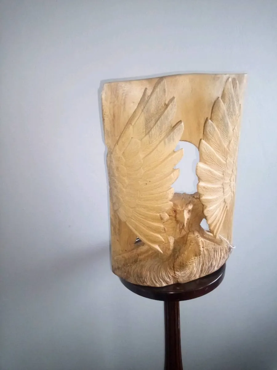 Hand Carved Wooden White Tailed Eagle with Fish - Image 2
