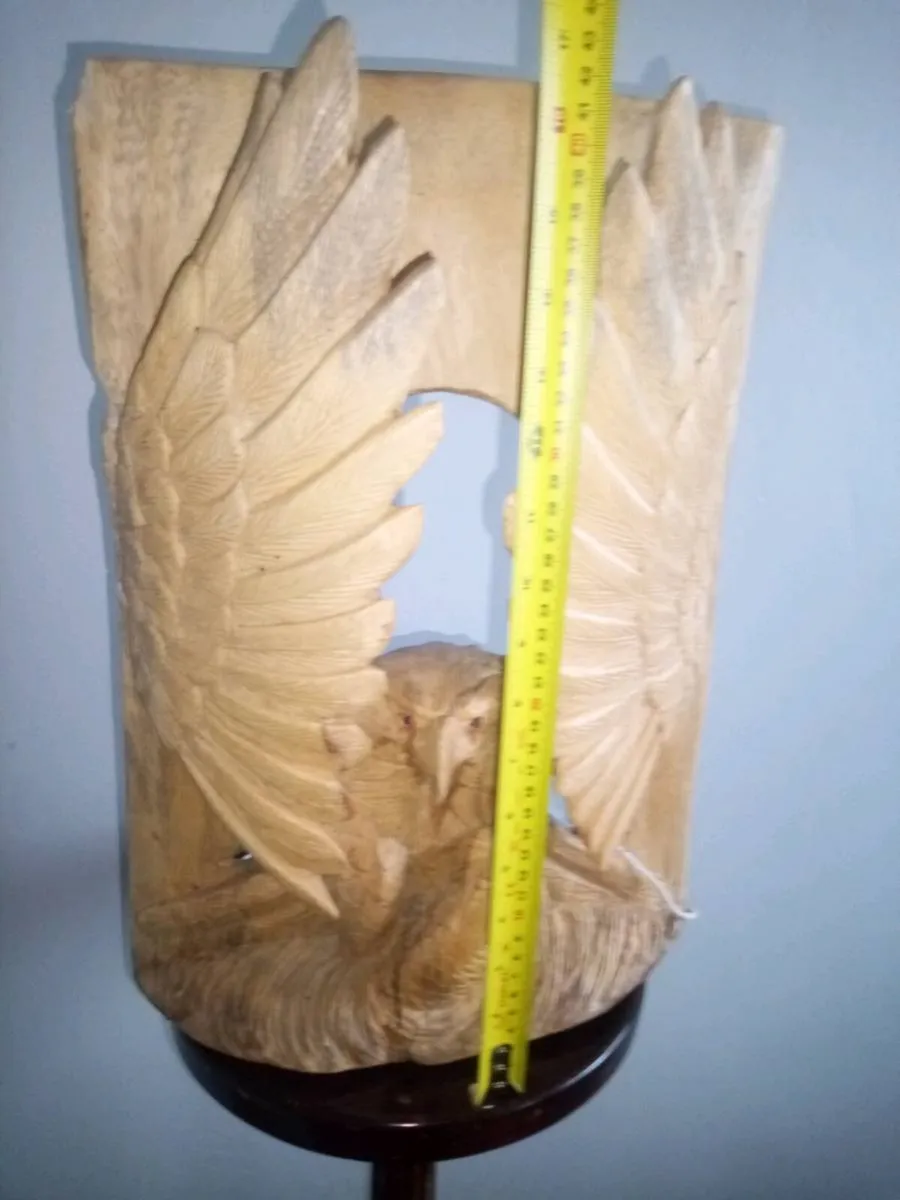 Hand Carved Wooden White Tailed Eagle with Fish - Image 3