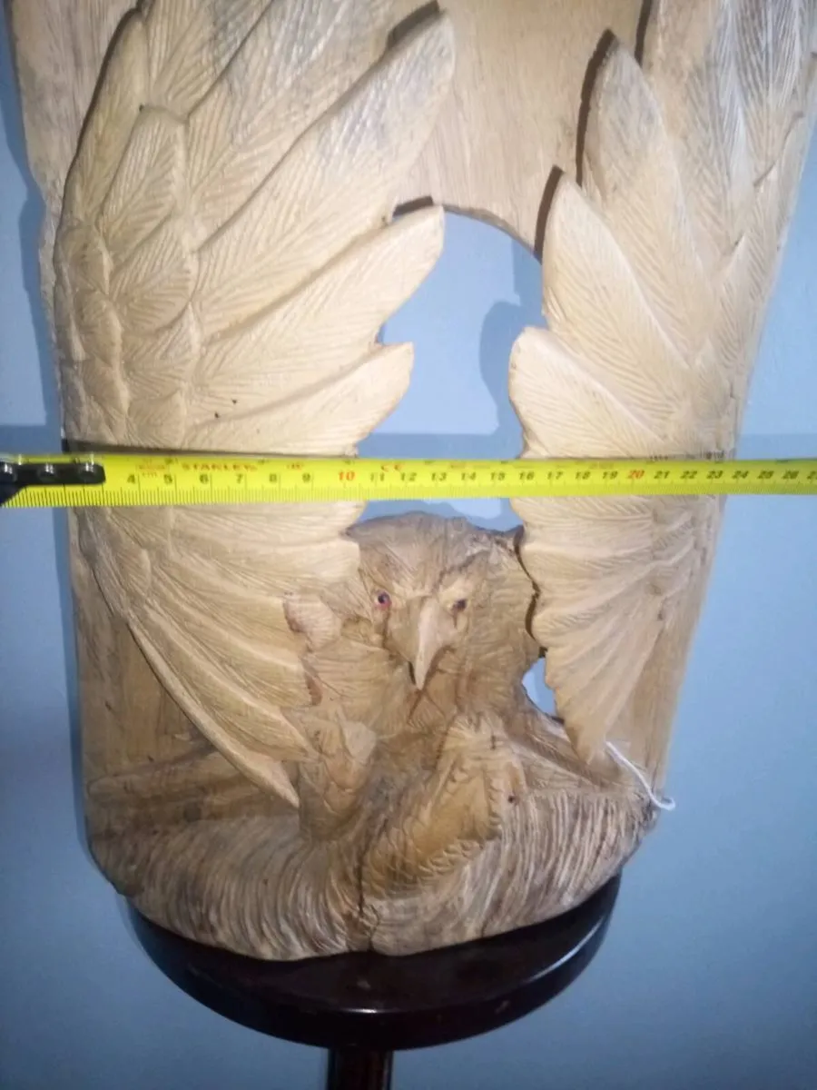 Hand Carved Wooden White Tailed Eagle with Fish - Image 4