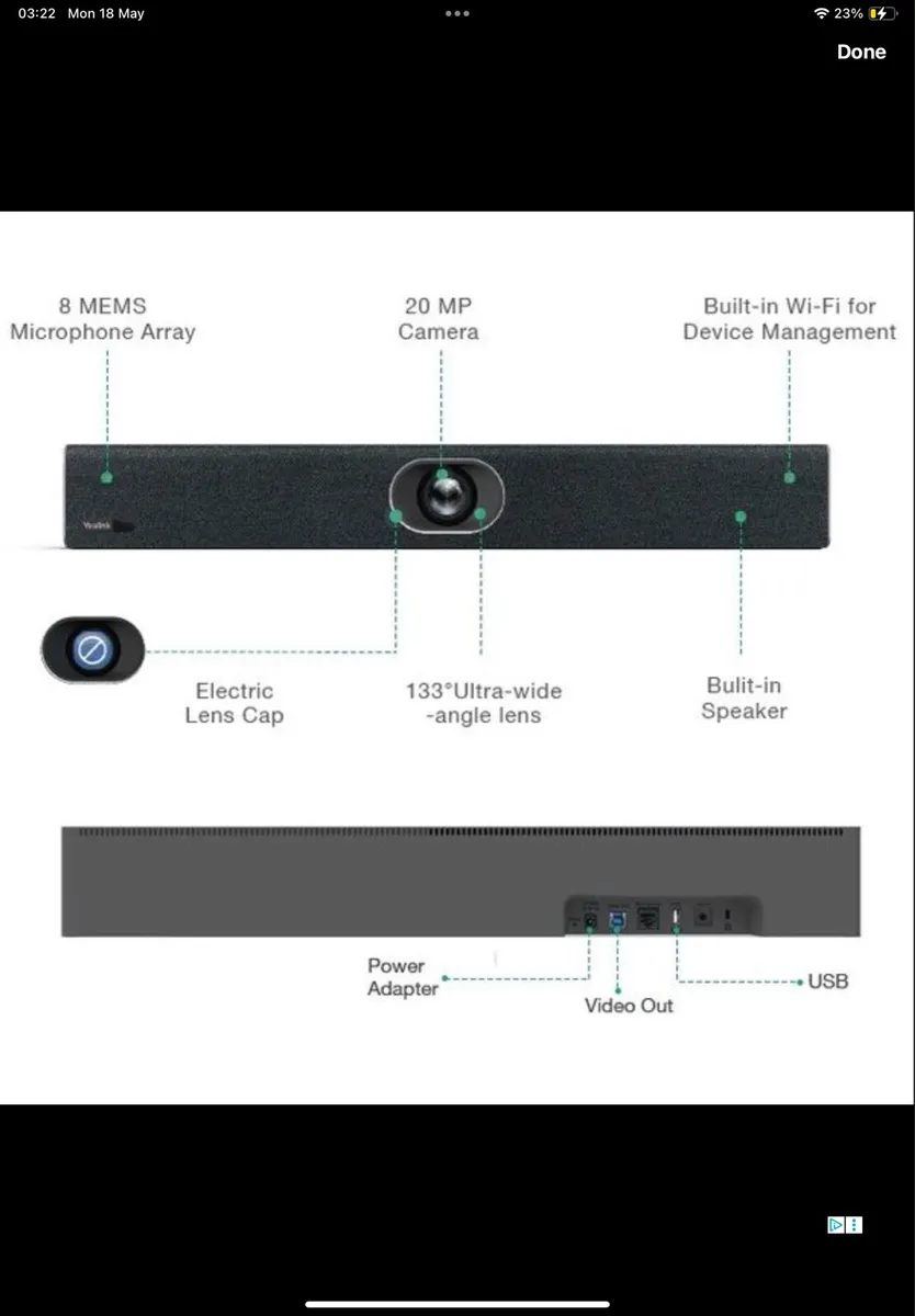 USB Video Confrencing Endpoint ( Yealink, UVC40 ) - Image 1