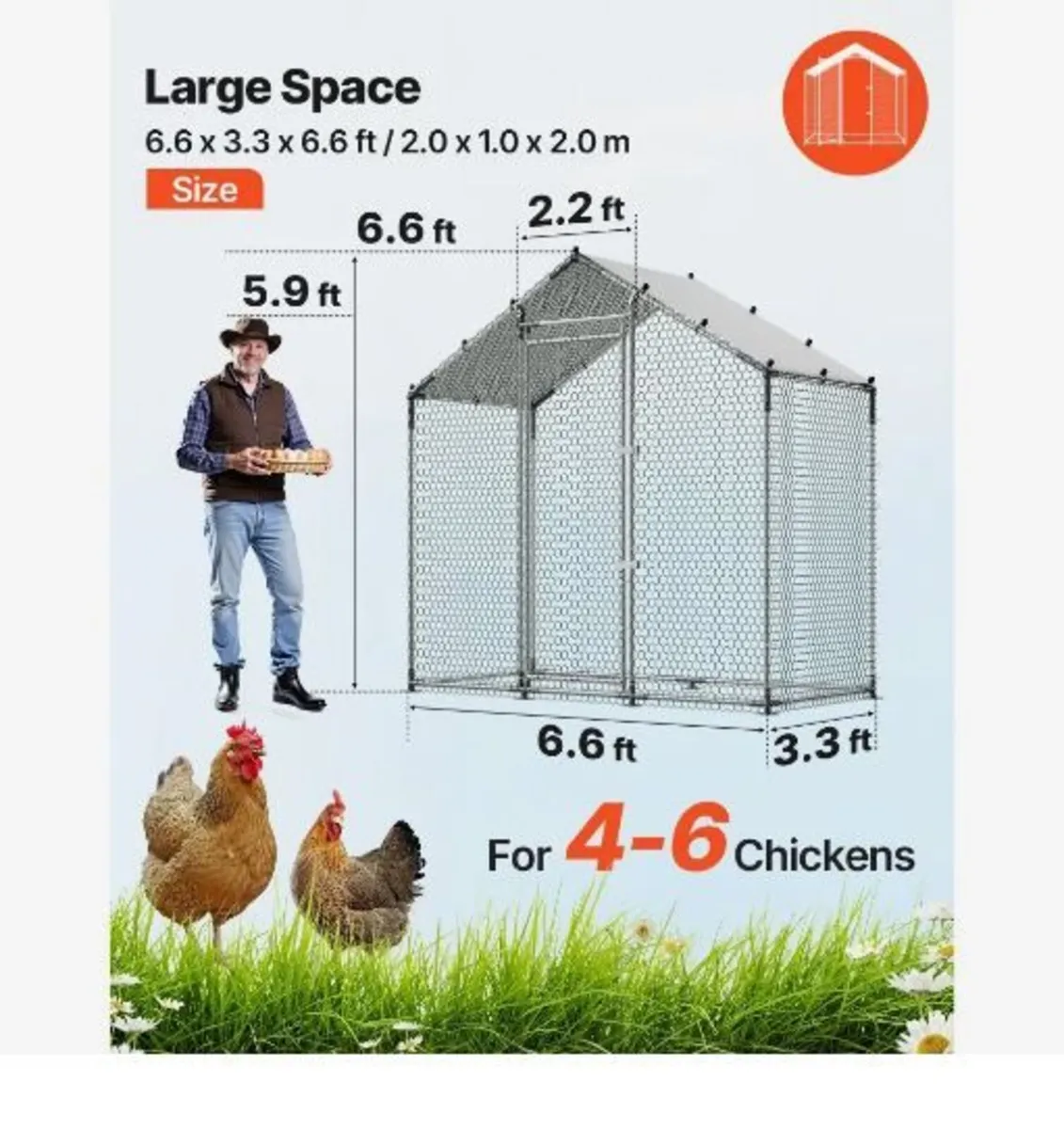 Large Metal Chicken Coop, 2 x 1 x 2 m - Image 2