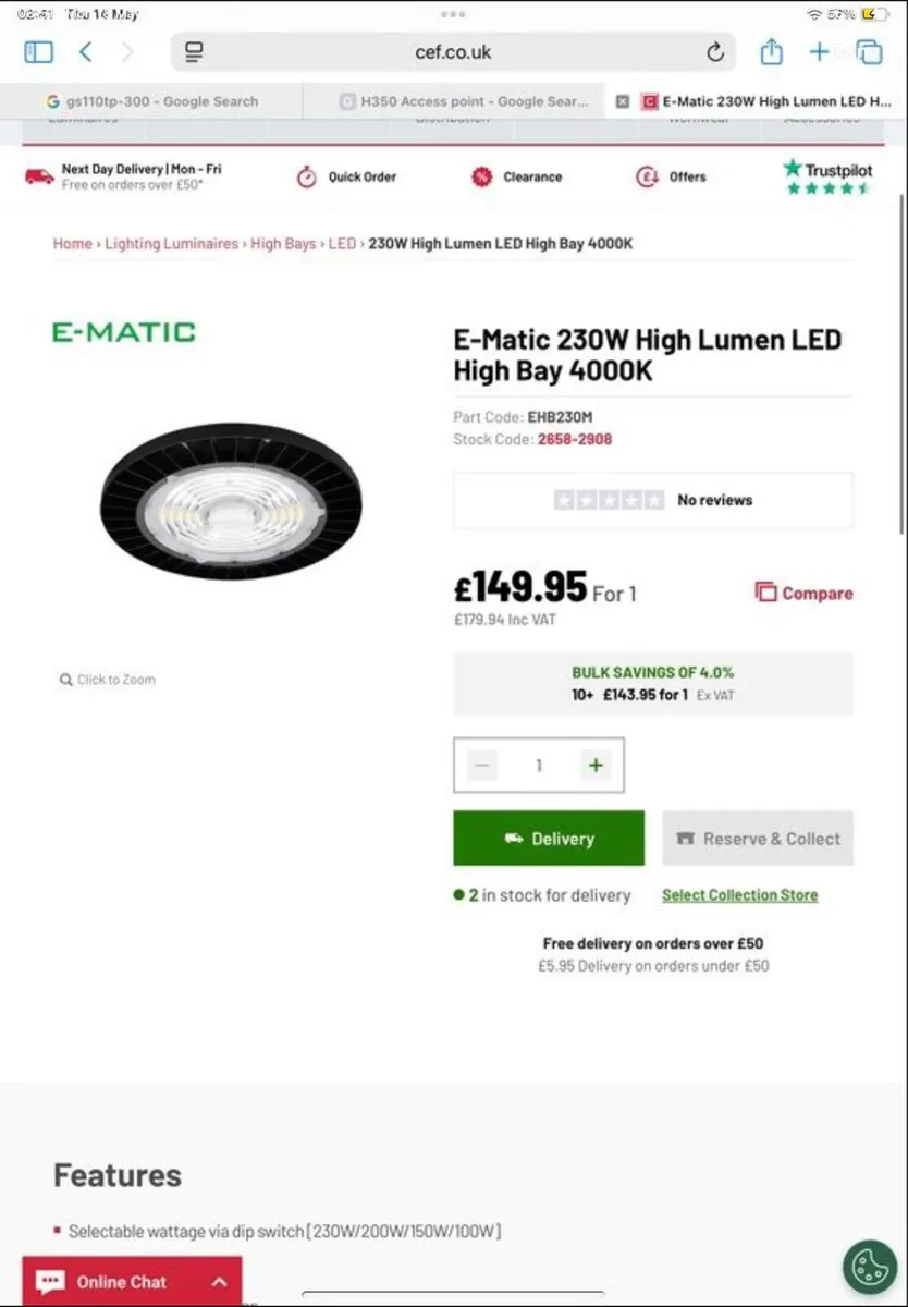 E-Matic 230W High Lumen LED High Bay 4000K - Image 1