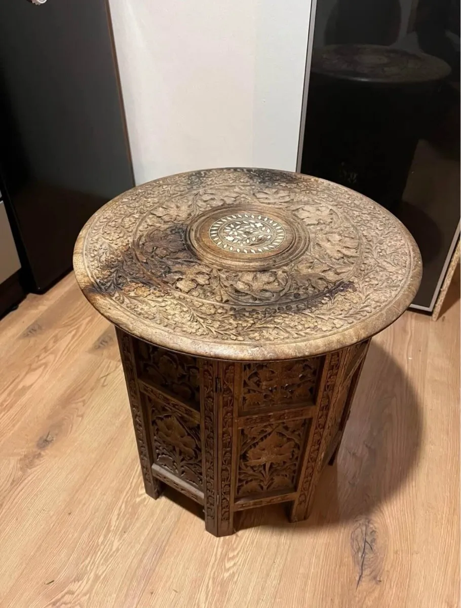 Antique Burmese carved rosewood table liberty - Image 2