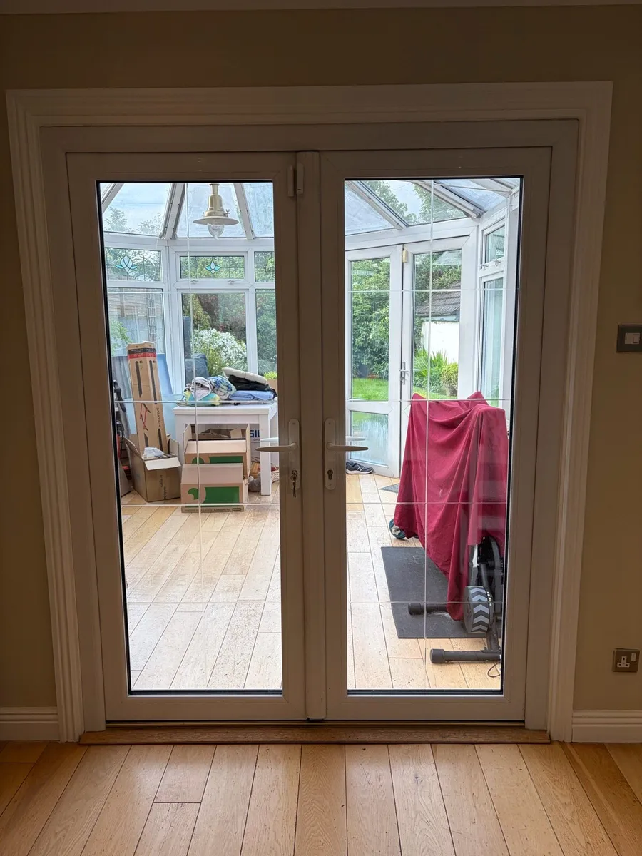 White PVC Double-Glazed French Doors & Frame - Image 2