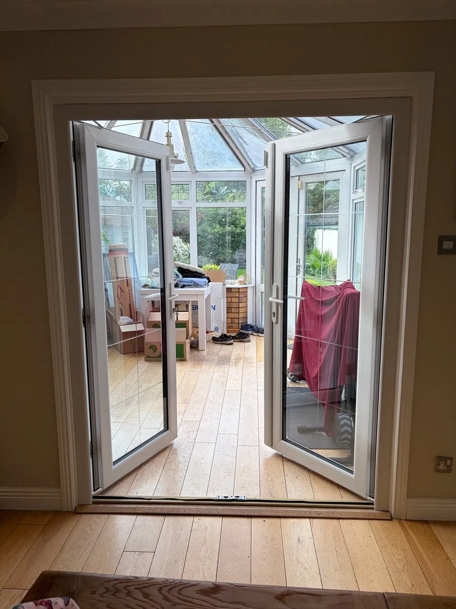 White PVC Double-Glazed French Doors & Frame - Image 4