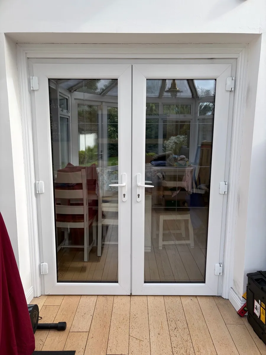 White PVC Double-Glazed French Doors & Frame - Image 1