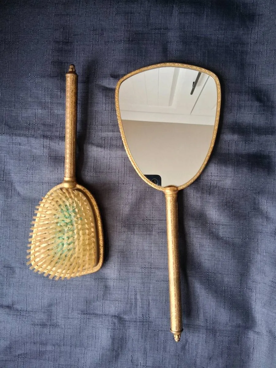 Vintage Vanity Mirror & Brush Set - Image 2