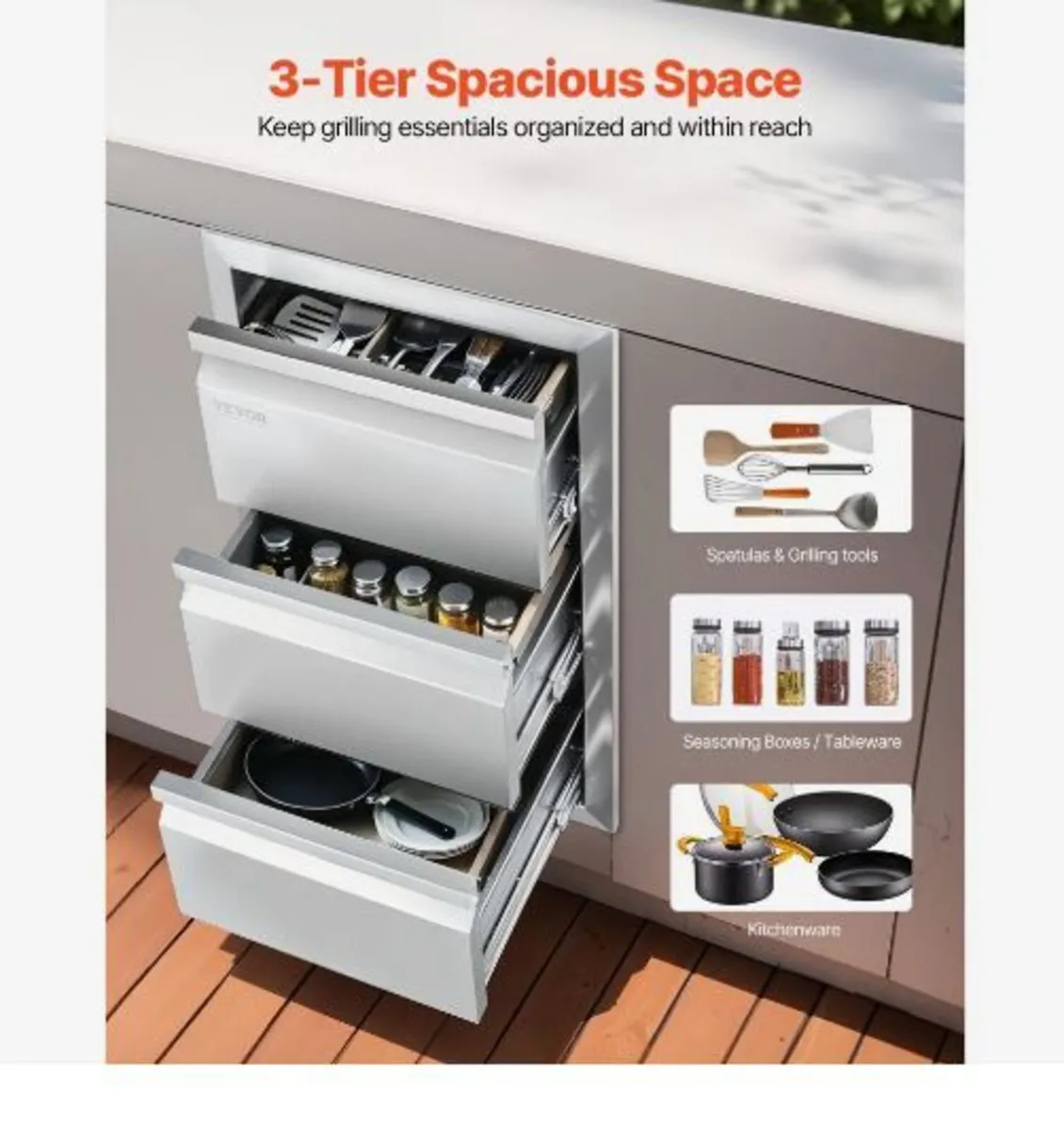201 Stainless Steel Triple Access Drawer Outdoor - Image 2