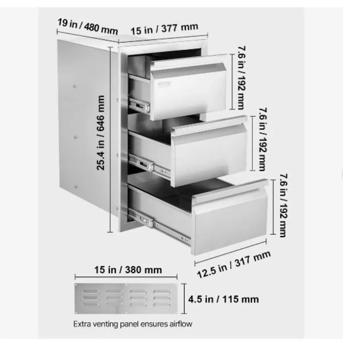201 Stainless Steel Triple Access Drawer Outdoor - Image 3