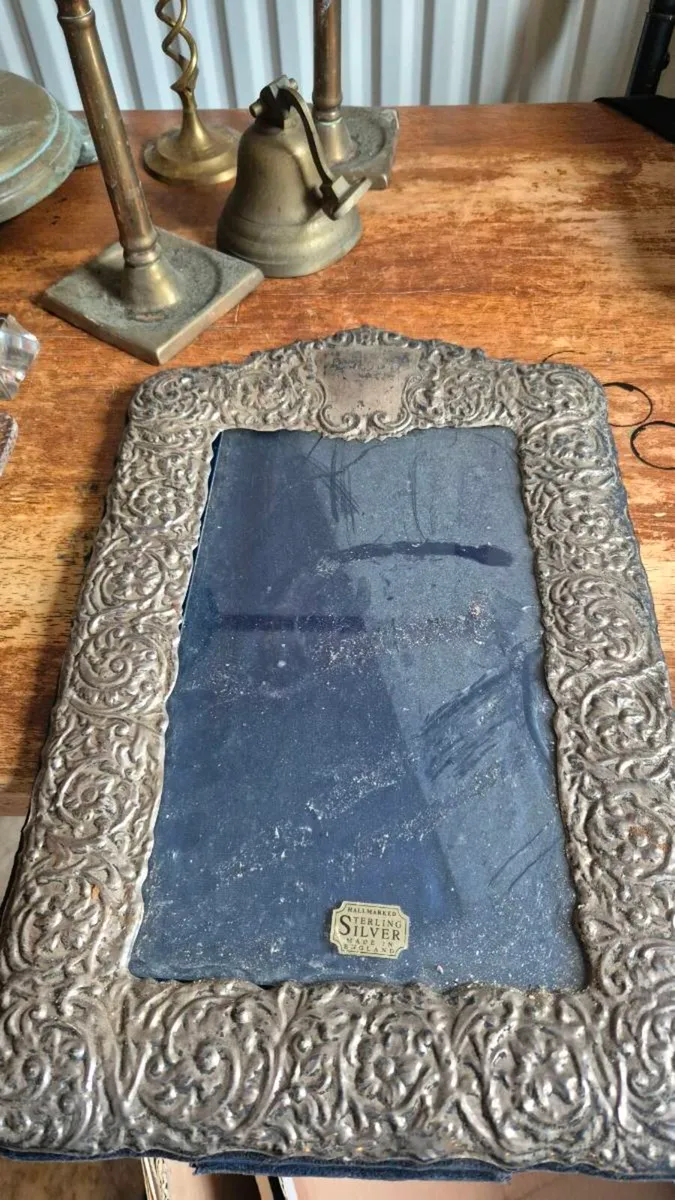 Antique vintage Sterling silver large photo frame